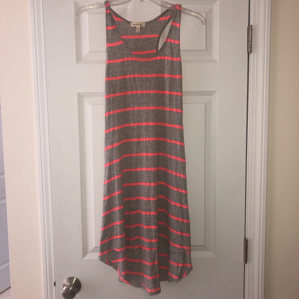 pink neon & grey high/low cotton dress